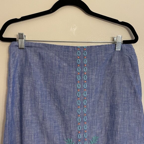 Talbots Women 6 Blue Linen Cotton Preppy Scalloped Hem Embroidered A-Line Skirt - Picture 5 of 10